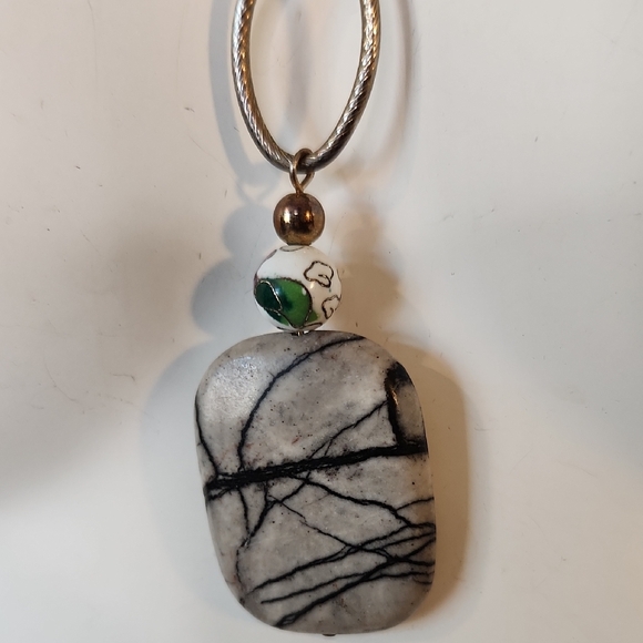 Jasper Rock and Closiné Beaded Goldtone Necklace Long - Picture 2 of 10